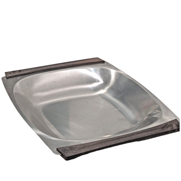 VTG Stainless Steel Teakwood MCM Tray Serving Handles Danish Modern 18/8 Denmark - Picture 3 of 10